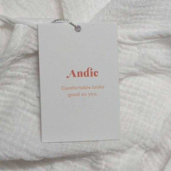 NWT Andie Magdalena Kaftan White Textured Short Sleeve Tie Back Loose Fit S/M - Picture 7 of 8